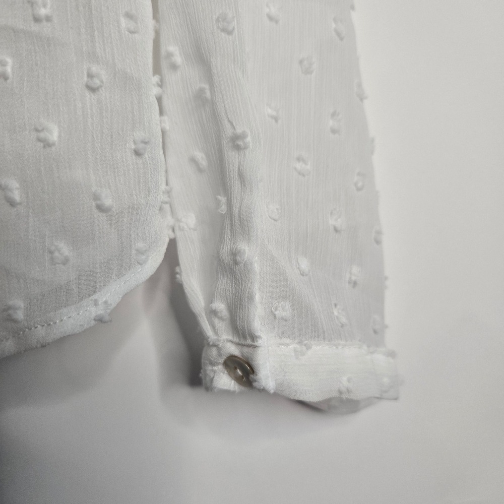 Zara White Swiss Dot Lace Trim Button Up Blouse Small Semi Sheer Boho Top - Picture 4 of 11